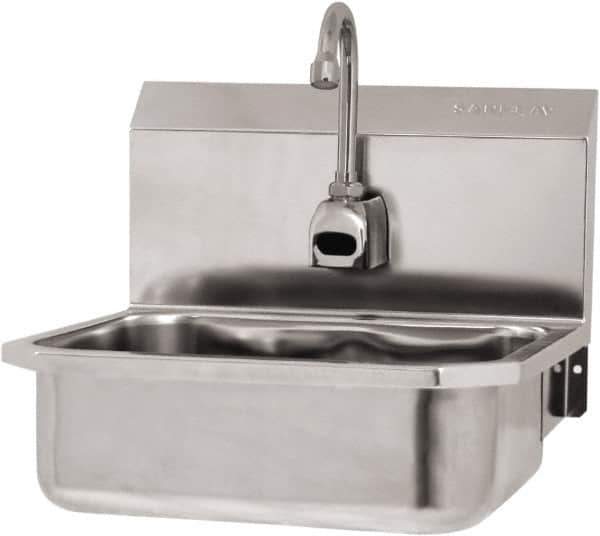 SANI-LAV - 14" Long x 11" Wide Inside, 1 Compartment, Grade 304 Stainless Steel Hand Sink Wall Mount with Electronic Faucet - 18 Gauge, 16" Long x 15-1/4" Wide x 16" High Outside, 5" Deep - Apex Tool & Supply