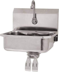 SANI-LAV - 14" Long x 11" Wide Inside, 1 Compartment, Grade 304 Stainless Steel Hand Sink Wall Mount with Double Knee Valve - 18 Gauge, 16" Long x 15-1/4" Wide x 16" High Outside, 5" Deep - Apex Tool & Supply