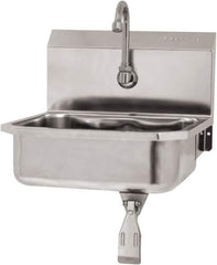 SANI-LAV - 14" Long x 11" Wide Inside, 1 Compartment, Grade 304 Stainless Steel Hand Sink Wall Mount with Single Knee Valve - 18 Gauge, 16" Long x 15-1/4" Wide x 16" High Outside, 5" Deep - Apex Tool & Supply