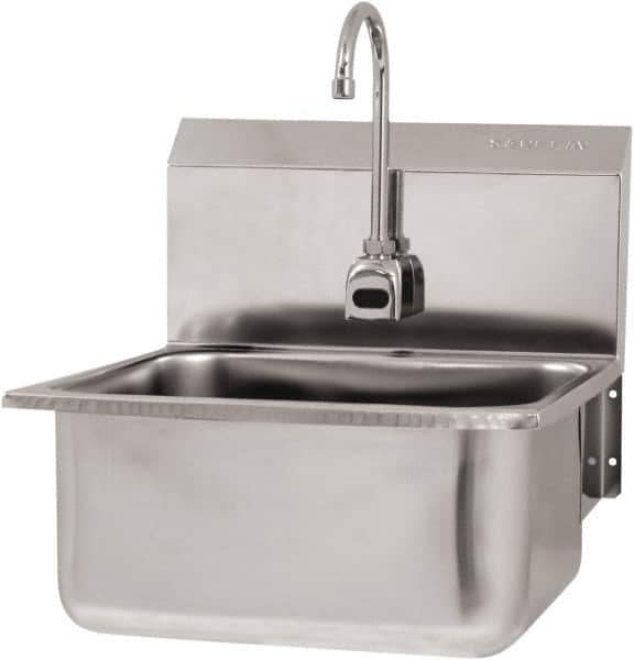 SANI-LAV - 19" Long x 16" Wide Inside, 1 Compartment, Grade 304 Stainless Steel Hand Sink Wall Mount with Electronic Faucet - 18 Gauge, 21" Long x 20" Wide x 24" High Outside, 10" Deep - Apex Tool & Supply