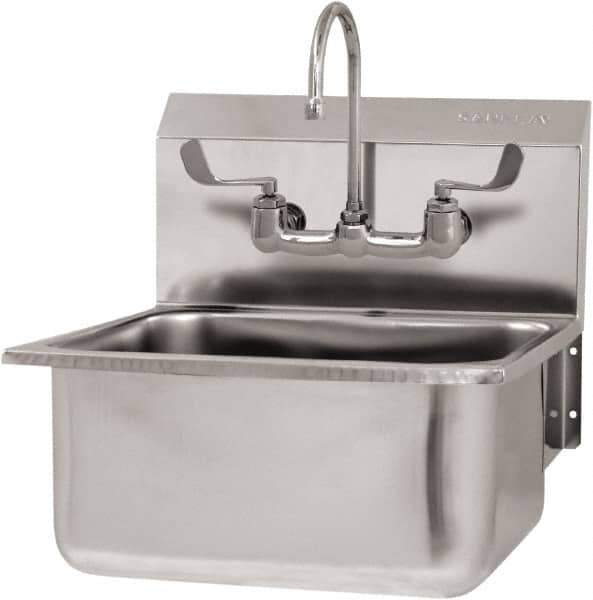 SANI-LAV - 19" Long x 16" Wide Inside, 1 Compartment, Grade 304 Stainless Steel Hand Sink Wall Mount with Manual Faucet - 18 Gauge, 21" Long x 20" Wide x 24" High Outside, 10" Deep - Apex Tool & Supply