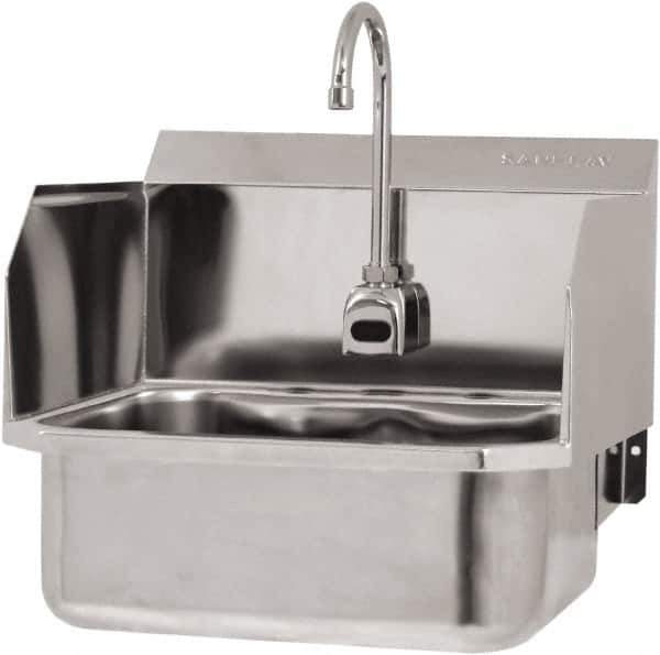 SANI-LAV - 17" Long x 14" Wide Inside, 1 Compartment, Grade 304 Stainless Steel Hand Sink Wall Mount with Electronic Faucet - 18 Gauge, 19" Long x 18" Wide x 21" High Outside, 7" Deep - Apex Tool & Supply