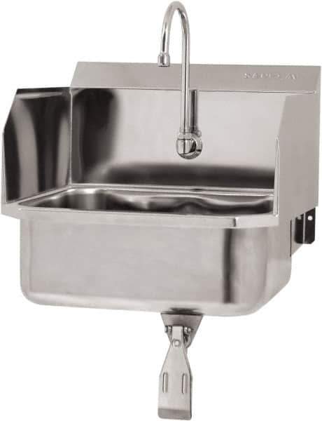 SANI-LAV - 17" Long x 14" Wide Inside, 1 Compartment, Grade 304 Stainless Steel Hand Sink Wall Mount with Single Knee Valve - 18 Gauge, 19" Long x 18" Wide x 21" High Outside, 7" Deep - Apex Tool & Supply