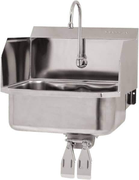 SANI-LAV - 17" Long x 14" Wide Inside, 1 Compartment, Grade 304 Stainless Steel Hand Sink Wall Mount with Double Knee Valve - 18 Gauge, 19" Long x 18" Wide x 21" High Outside, 7" Deep - Apex Tool & Supply