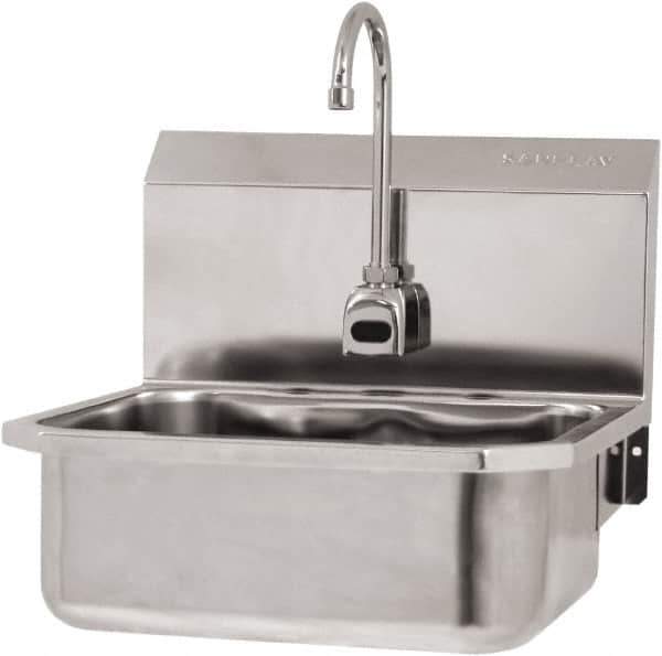 SANI-LAV - 17" Long x 14" Wide Inside, 1 Compartment, Grade 304 Stainless Steel Hand Sink Wall Mount with Electronic Faucet - 18 Gauge, 19" Long x 18" Wide x 21" High Outside, 7" Deep - Apex Tool & Supply