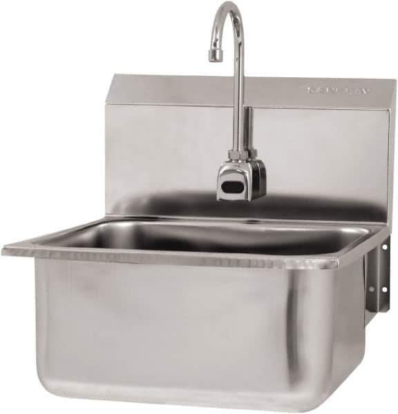 SANI-LAV - 19" Long x 16" Wide Inside, 1 Compartment, Grade 304 Stainless Steel Hand Sink Wall Mount with Electronic Faucet - 18 Gauge, 21" Long x 20" Wide x 24" High Outside, 10" Deep - Apex Tool & Supply