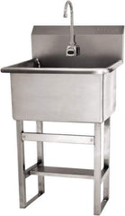 SANI-LAV - 22" Long x 16" Wide Inside, 1 Compartment, Grade 304 Stainless Steel Hand Sink Floor Mount with Electronic Faucet - 16 Gauge, 25" Long x 19-1/2" Wide x 46-1/2" High Outside, 10-1/2" Deep - Apex Tool & Supply