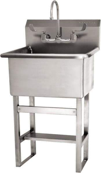SANI-LAV - 22" Long x 16" Wide Inside, 1 Compartment, Grade 304 Stainless Steel Scrub Sink Wall Mount with Manual Faucet - 16 Gauge, 25" Long x 19-1/2" Wide x 46-1/2" High Outside, 10-1/2" Deep - Apex Tool & Supply