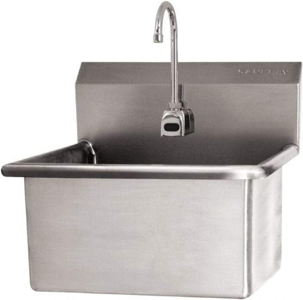 SANI-LAV - 22" Long x 16" Wide Inside, 1 Compartment, Grade 304 Stainless Steel Scrub Sink Wall Mount with Electronic Faucet - 16 Gauge, 25" Long x 19-1/2" Wide x 24" High Outside, 10-1/2" Deep - Apex Tool & Supply