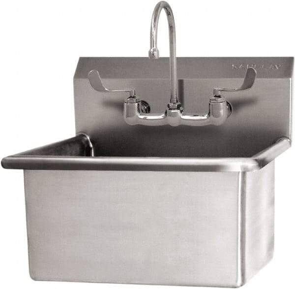 SANI-LAV - 22" Long x 16" Wide Inside, 1 Compartment, Grade 304 Stainless Steel Scrub Sink Wall Mount with Electronic Faucet - 16 Gauge, 25" Long x 19-1/2" Wide x 24" High Outside, 10-1/2" Deep - Apex Tool & Supply