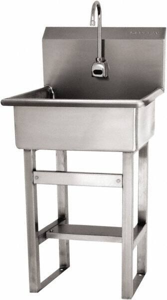 SANI-LAV - 20" Long x 17" Wide Inside, 1 Compartment, Grade 304 Stainless Steel Hand Sink Wall Mount with Electronic Faucet - 16 Gauge, 23" Long x 20-1/2" Wide x 46-1/2" High Outside, 9" Deep - Apex Tool & Supply