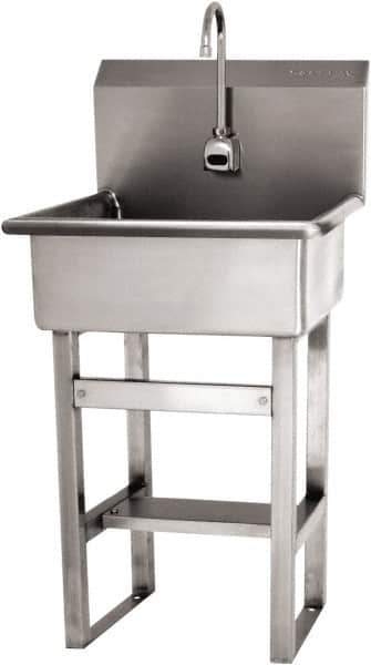 SANI-LAV - 20" Long x 17" Wide Inside, 1 Compartment, Grade 304 Stainless Steel Hand Sink Wall Mount with Electronic Faucet - 16 Gauge, 23" Long x 20-1/2" Wide x 46-1/2" High Outside, 9" Deep - Apex Tool & Supply