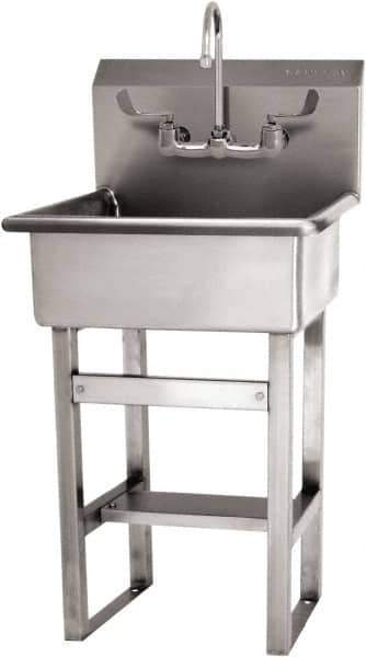 SANI-LAV - 20" Long x 17" Wide Inside, 1 Compartment, Grade 304 Stainless Steel Hand Sink Wall Mount with Manual Faucet - 16 Gauge, 23" Long x 20-1/2" Wide x 46-1/2" High Outside, 9" Deep - Apex Tool & Supply