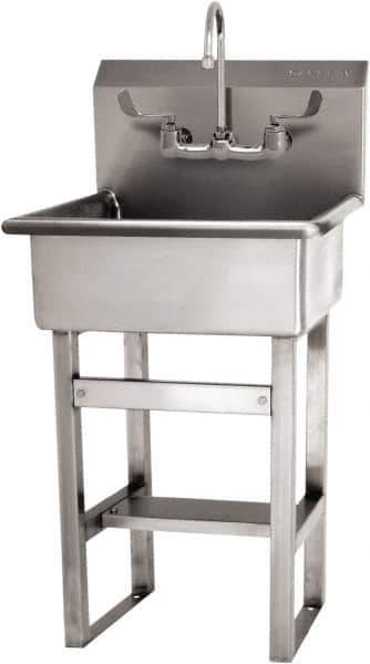 SANI-LAV - 20" Long x 17" Wide Inside, 1 Compartment, Grade 304 Stainless Steel Hand Sink Floor Mount Manual Faucet - 16 Gauge, 23" Long x 20-1/2" Wide x 46-1/2" High Outside, 9" Deep - Apex Tool & Supply