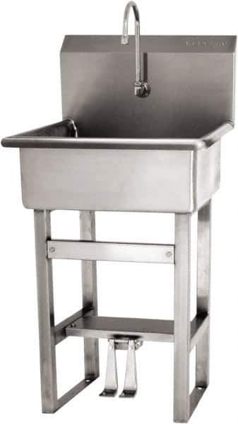 SANI-LAV - 20" Long x 17" Wide Inside, 1 Compartment, Grade 304 Stainless Steel Hand Sink Floor Mount with Double Foot Valve - 16 Gauge, 23" Long x 20-1/2" Wide x 46-1/2" High Outside, 9" Deep - Apex Tool & Supply