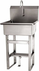 SANI-LAV - 20" Long x 17" Wide Inside, 1 Compartment, Grade 304 Stainless Steel Hand Sink Floor Mount with Single Foot Valve - 16 Gauge, 23" Long x 20-1/2" Wide x 46-1/2" High Outside, 9" Deep - Apex Tool & Supply