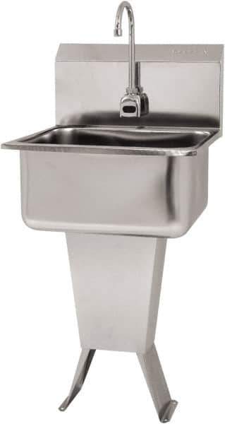 SANI-LAV - 19" Long x 16" Wide Inside, 1 Compartment, Grade 304 Stainless Steel Hand Sink Floor Mount with Single Foot Valve - 18 Gauge, 21" Long x 20" Wide x 46" High Outside, 10" Deep - Apex Tool & Supply
