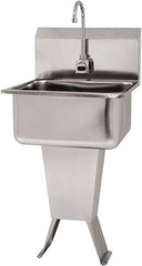 SANI-LAV - 19" Long x 16" Wide Inside, 1 Compartment, Grade 304 Stainless Steel Hand Sink Floor Mount with Electronic Faucet - 18 Gauge, 21" Long x 20" Wide x 46" High Outside, 10" Deep - Apex Tool & Supply