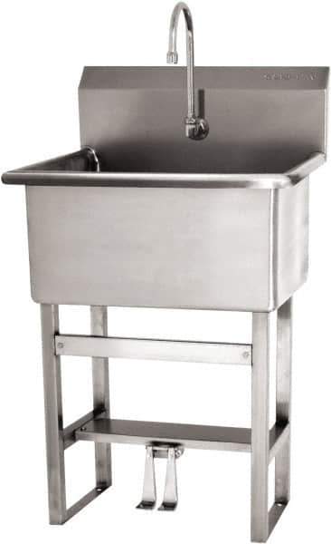 SANI-LAV - 28" Long x 16" Wide Inside, 1 Compartment, Grade 304 Stainless Steel Scrub Sink Floor Mount with Double Foot Valve - 16 Gauge, 31" Long x 19-1/2" Wide x 46-1/2" High Outside, 10-1/2" Deep - Apex Tool & Supply