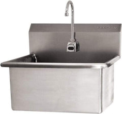 SANI-LAV - 28" Long x 16" Wide Inside, 1 Compartment, Grade 304 Stainless Steel Scrub Sink Wall Mount with Electronic Faucet - 16 Gauge, 31" Long x 19-1/2" Wide x 24" High Outside, 10-1/2" Deep - Apex Tool & Supply