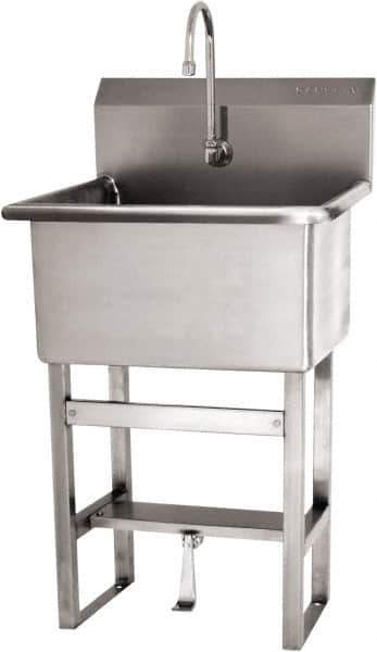 SANI-LAV - 22" Long x 16" Wide Inside, 1 Compartment, Grade 304 Stainless Steel Scrub Sink Floor Mount with Single Foot Valve - 16 Gauge, 25" Long x 19-1/2" Wide x 46-1/2" High Outside, 10-1/2" Deep - Apex Tool & Supply
