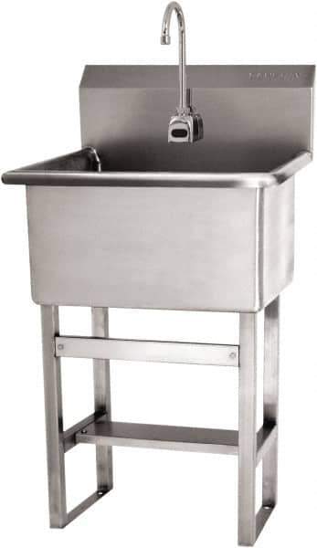 SANI-LAV - 22" Long x 16" Wide Inside, 1 Compartment, Grade 304 Stainless Steel Hand Sink Floor Mount with Electronic Faucet - 16 Gauge, 25" Long x 19-1/2" Wide x 46-1/2" High Outside, 10-1/2" Deep - Apex Tool & Supply