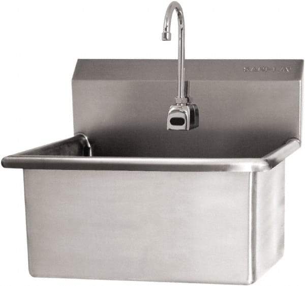 SANI-LAV - 28" Long x 16" Wide Inside, 1 Compartment, Grade 304 Stainless Steel Scrub Sink Wall Mount with Electronic Faucet - 16 Gauge, 31" Long x 19-1/2" Wide x 24" High Outside, 10-1/2" Deep - Apex Tool & Supply