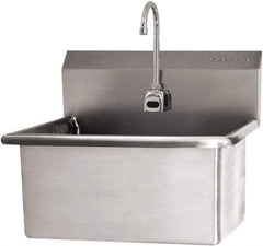 SANI-LAV - 28" Long x 16" Wide Inside, 1 Compartment, Grade 304 Stainless Steel Scrub Sink Wall Mount with Electronic Faucet - 16 Gauge, 31" Long x 19-1/2" Wide x 24" High Outside, 10-1/2" Deep - Apex Tool & Supply