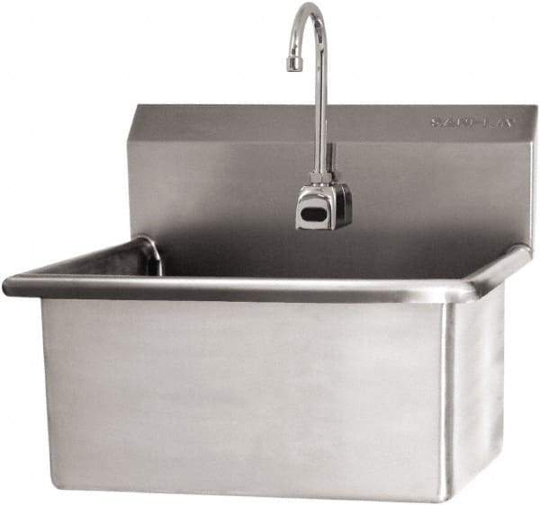 SANI-LAV - 28" Long x 16" Wide Inside, 1 Compartment, Grade 304 Stainless Steel Scrub Sink Wall Mount with Electronic Faucet - 16 Gauge, 31" Long x 19-1/2" Wide x 24" High Outside, 10-1/2" Deep - Apex Tool & Supply