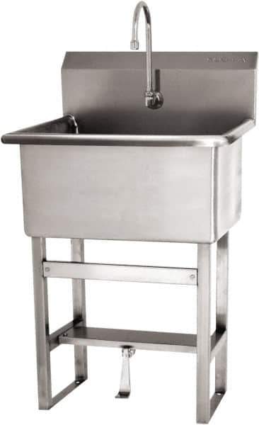 SANI-LAV - 28" Long x 16" Wide Inside, 1 Compartment, Grade 304 Stainless Steel Scrub Sink Floor Mount with Single Foot Valve - 16 Gauge, 31" Long x 19-1/2" Wide x 46-1/2" High Outside, 10-1/2" Deep - Apex Tool & Supply