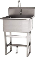 SANI-LAV - 28" Long x 16" Wide Inside, 1 Compartment, Grade 304 Stainless Steel Scrub Sink Floor Mount with Single Foot Valve - 16 Gauge, 31" Long x 19-1/2" Wide x 46-1/2" High Outside, 10-1/2" Deep - Apex Tool & Supply