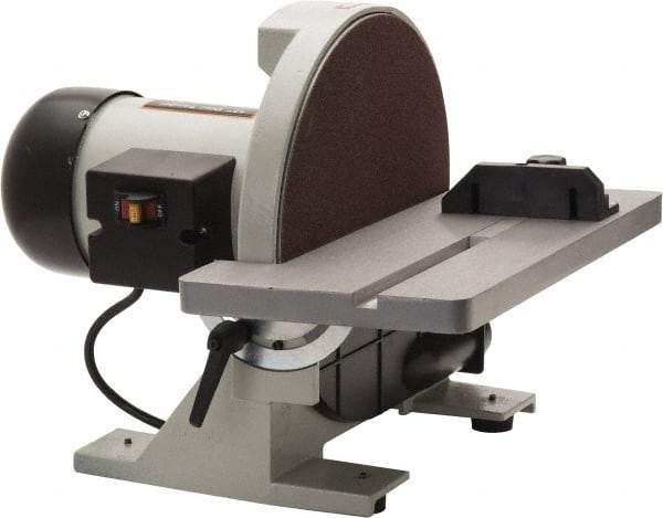 Enco - 12" Diam, 1,700 RPM, Single Phase Disc Sanding Machines - 16-3/8" Long Table x 6-7/8" Table Width, 16" Overall Length x 15.7" Overall Height - Apex Tool & Supply