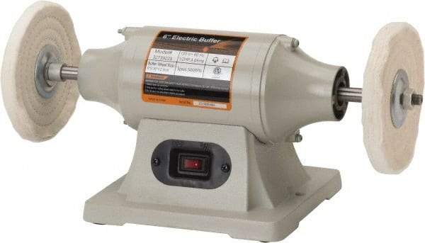 Enco - 6" Wheel Diam x 3/8" Wheel Width, 1/2 hp Buffer - 1/2" Arbor Hole Diam, 1 Phase, 3,450 Max RPM, 120 Volts - Apex Tool & Supply