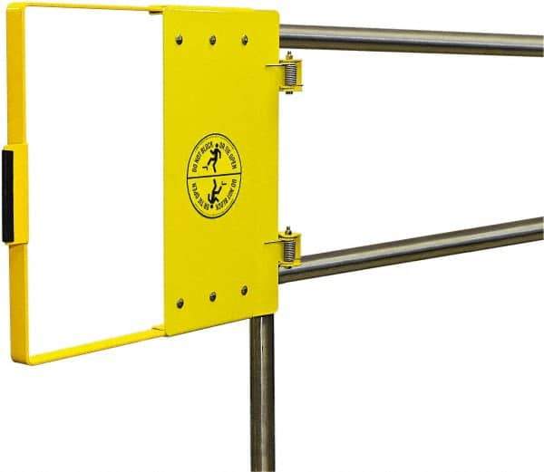 FabEnCo - Powder Coated Carbon Steel Self Closing Rail Safety Gate - Fits 42 to 48" Clear Opening, 1-1/2" Wide x 22" Door Height, 33 Lb, Yellow - Apex Tool & Supply