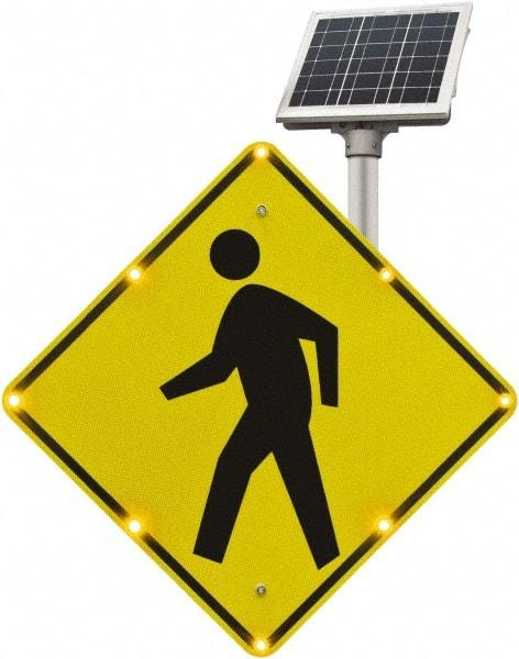 TAPCO - "Pedestrian Crossing", 30" Wide x 30" High, Aluminum Pedestrian Crossing Signs - 0.08" Thick, Fluorescent Yellow, Black, Diamond Grade Reflectivity, Diamond, Post Mount - Apex Tool & Supply