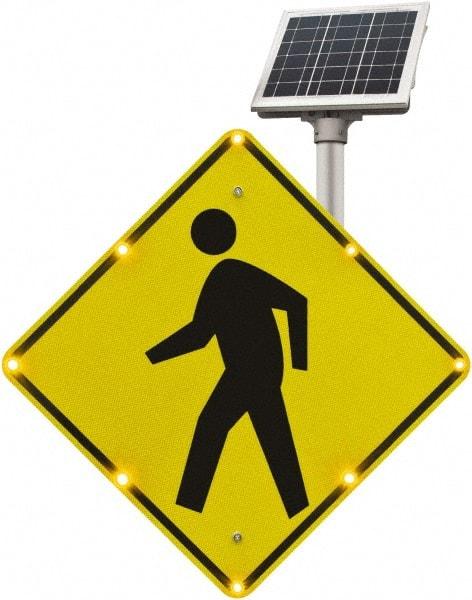 TAPCO - "Pedestrian Crossing", 36" Wide x 36" High, Aluminum Pedestrian Crossing Signs - 0.08" Thick, Fluorescent Yellow, Black, Diamond Grade Reflectivity, Diamond, Post Mount - Apex Tool & Supply