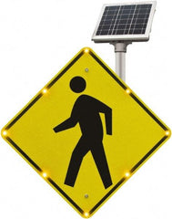 TAPCO - "Pedestrian Crossing", 36" Wide x 36" High, Aluminum Pedestrian Crossing Signs - 0.08" Thick, Fluorescent Yellow, Black, Diamond Grade Reflectivity, Diamond, Post Mount - Apex Tool & Supply