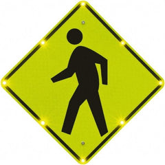 TAPCO - "Pedestrian Crossing", 36" Wide x 36" High, Aluminum Pedestrian Crossing Signs - 0.08" Thick, Fluorescent Yellow, Green, Black, Diamond Grade Reflectivity, Diamond, Post Mount - Apex Tool & Supply