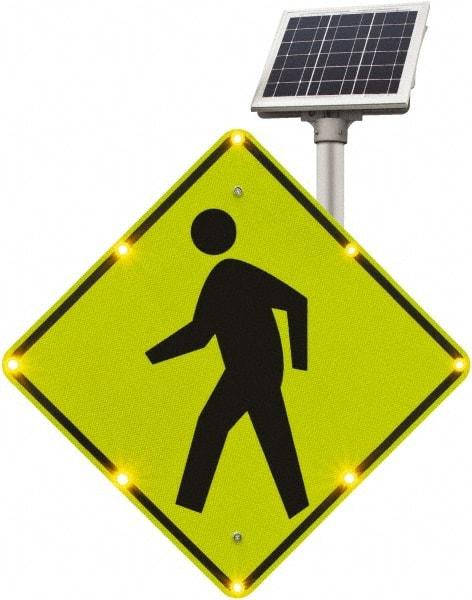 TAPCO - "Pedestrian Crossing", 48" Wide x 48" High, Aluminum Construction Roadway Signs - 0.08" Thick, Fluorescent Yellow, Green, Black, Diamond Grade Reflectivity, Diamond, Post Mount - Apex Tool & Supply