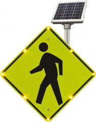 TAPCO - "Pedestrian Crossing", 48" Wide x 48" High, Aluminum Construction Roadway Signs - 0.08" Thick, Fluorescent Yellow, Green, Black, Diamond Grade Reflectivity, Diamond, Post Mount - Apex Tool & Supply