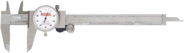 SPI - 0mm to 200mm Range, 0.02 mm Graduation, 2mm per Revolution, Dial Caliper - White Face, 50mm Jaw Length, Accurate to 0.03mm - Apex Tool & Supply
