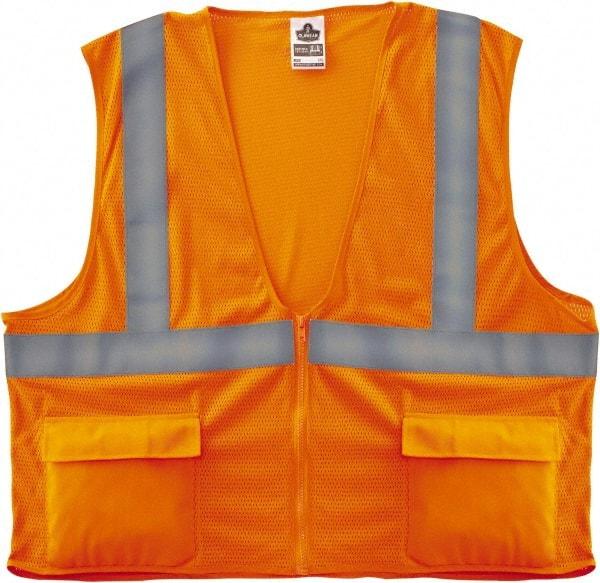 Ergodyne - Size L/XL High Visibility Orange Mesh General Purpose Vest - 44 to 52" Chest, ANSI/ISEA 107, Zipper Closure, 3 Pockets, Polyester - Apex Tool & Supply