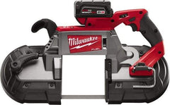 Milwaukee Tool - 18 Volt, 44-7/8" Blade, 380 SFPM Cordless Portable Bandsaw - 5" (Round) & 5 x 5" (Rectangle) Cutting Capacity, Lithium-Ion Battery Included - Apex Tool & Supply