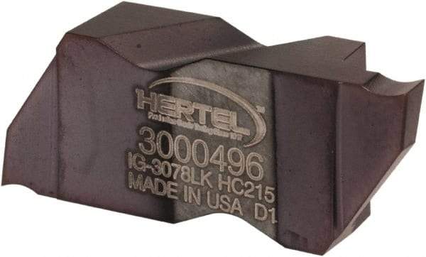 Hertel - 3078IG K Grade HC215, 1.98mm Cutting Width Carbide Grooving Insert - 3.05mm Max Depth of Cut, Left Hand, TiAlN Finish - Apex Tool & Supply