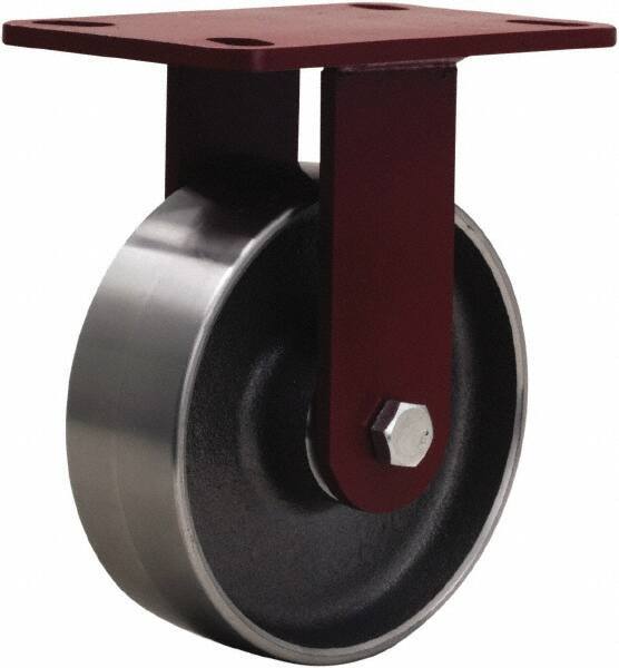 Hamilton - 6" Diam x 2" Wide x 7-3/4" OAH Top Plate Mount Rigid Caster - Forged Steel, 2,000 Lb Capacity, Sealed Precision Ball Bearing, 4-1/2 x 6-1/2" Plate - Apex Tool & Supply