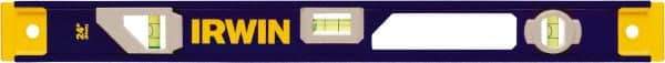 Irwin - 24" Long 3 Vial I-Beam Level - Aluminum, Blue/Yellow, 1 Level & 2 Plumb Vials - Apex Tool & Supply