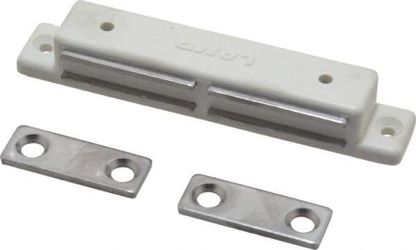 Sugatsune - 3-3/8" Long x 9/16" Wide x 1/2" High, Plastic & Stainless Steel Magentic Catch - White Finish, 10.5 Magnetic Force - Apex Tool & Supply
