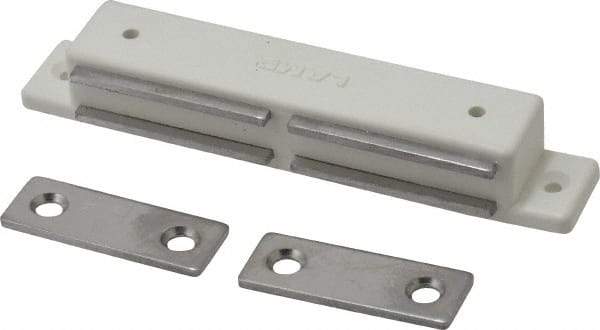 Sugatsune - 4-9/64" Long x 11/16" Wide x 9/16" High, Plastic & Stainless Steel Magentic Catch - White Finish, 12 Magnetic Force - Apex Tool & Supply