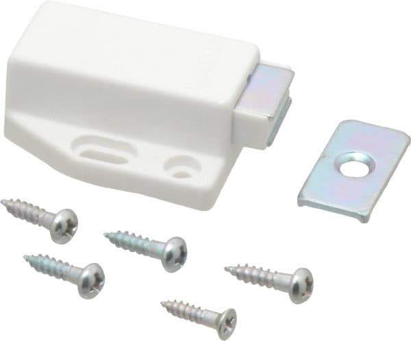 Sugatsune - 1-3/4" Long x 1-3/8" Wide x 9/16" High, Plastic & Stainless Steel Spring Magnetic Touch Latch - White Finish, 3.5 Magnetic Force - Apex Tool & Supply