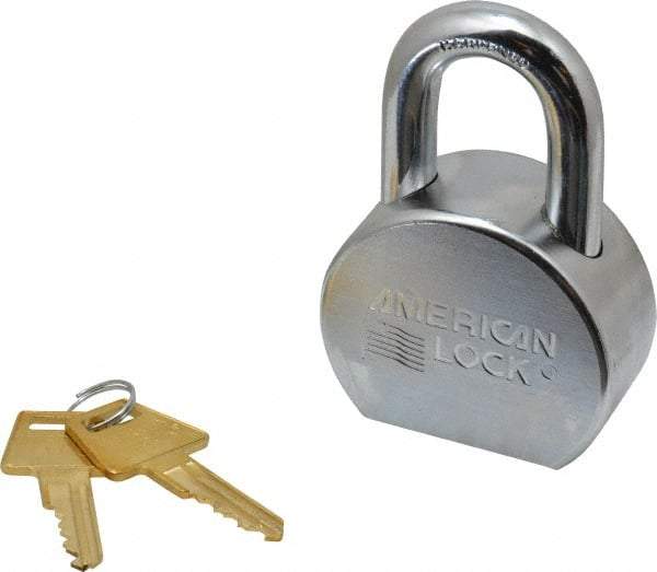 American Lock - 1-1/16" Shackle Clearance, Keyed Alike A700 Padlock - 7/16" Shackle Diam, Steel, with Satin Chrome, Triple Plated Finish - Apex Tool & Supply